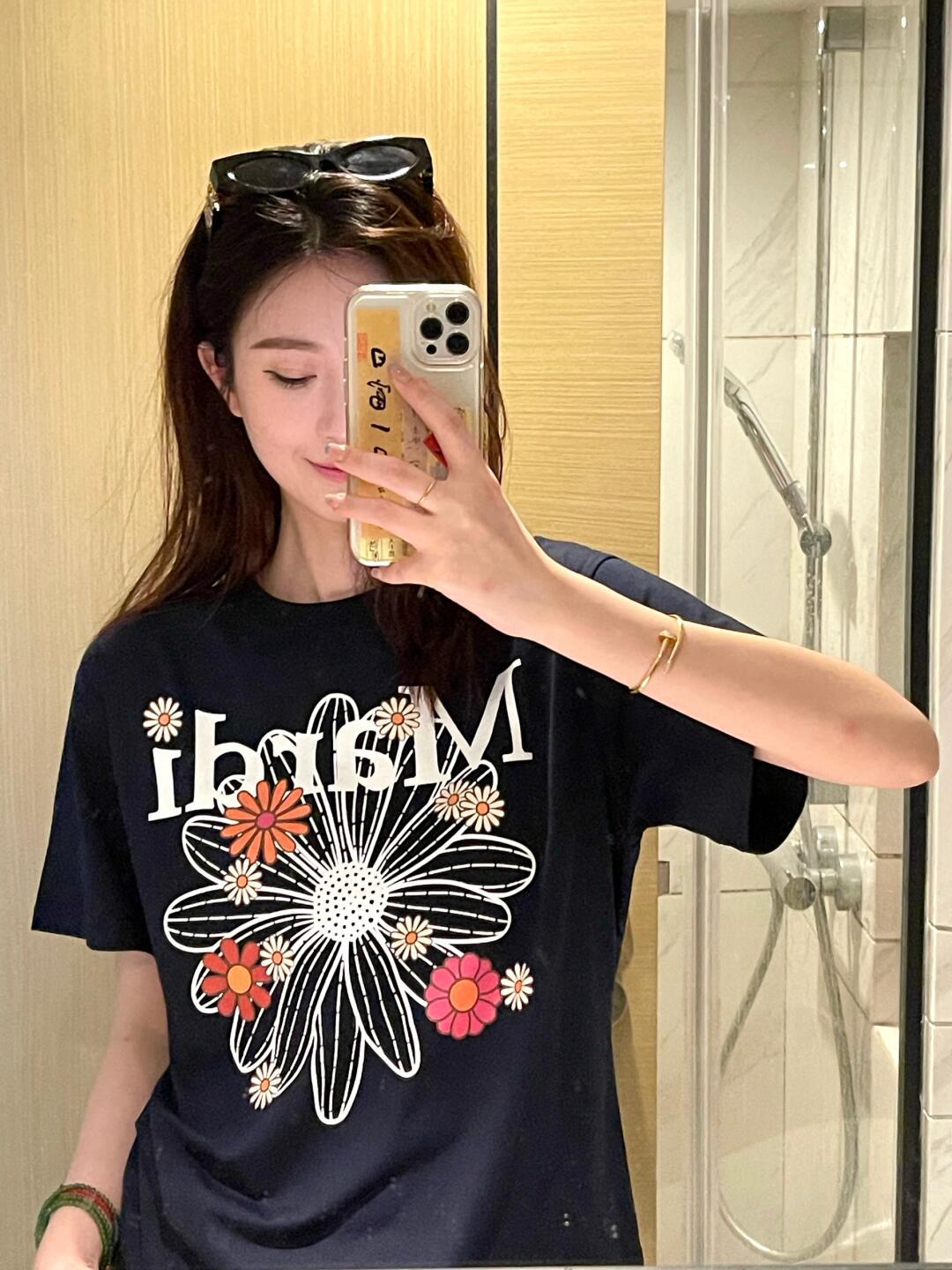 半袖紺白花柄