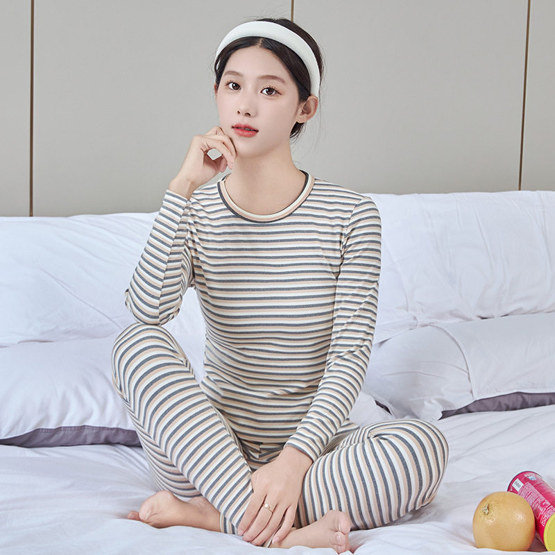 丸襟橘灰ストライプセット