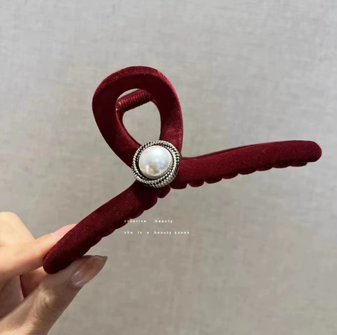 ワインレッド植毛真珠クロス13cm