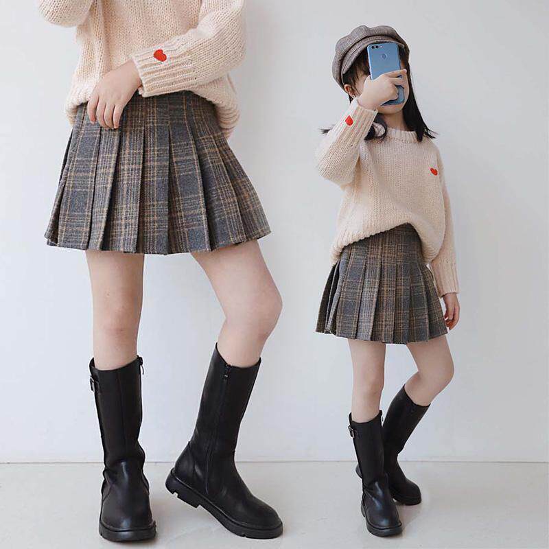 グレーとイエローのチェック柄ウールスカート - 秋冬スタイル