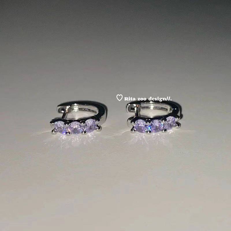 ストレート ピン パープル スリー ダイヤモンド イヤリング