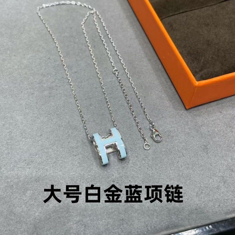 ラージホワイトゴールドブルーネックレス