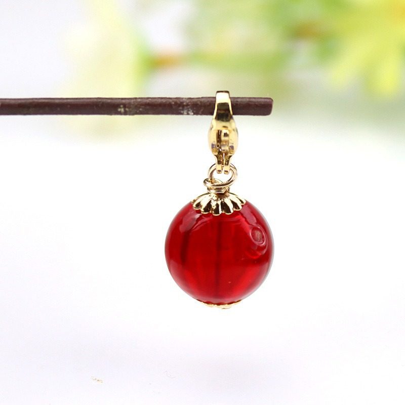 レッド穴あきエッセンシャル オイル ビーズ ペンダント (ロブスター バックル スタイル)