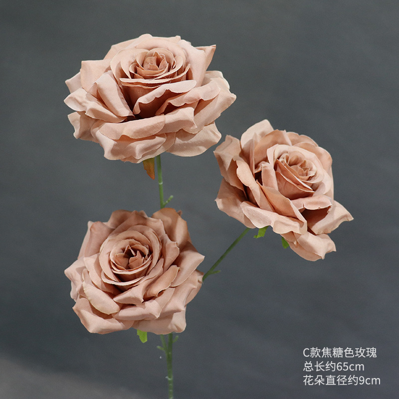 C型カラメル色三頭薔薇一本