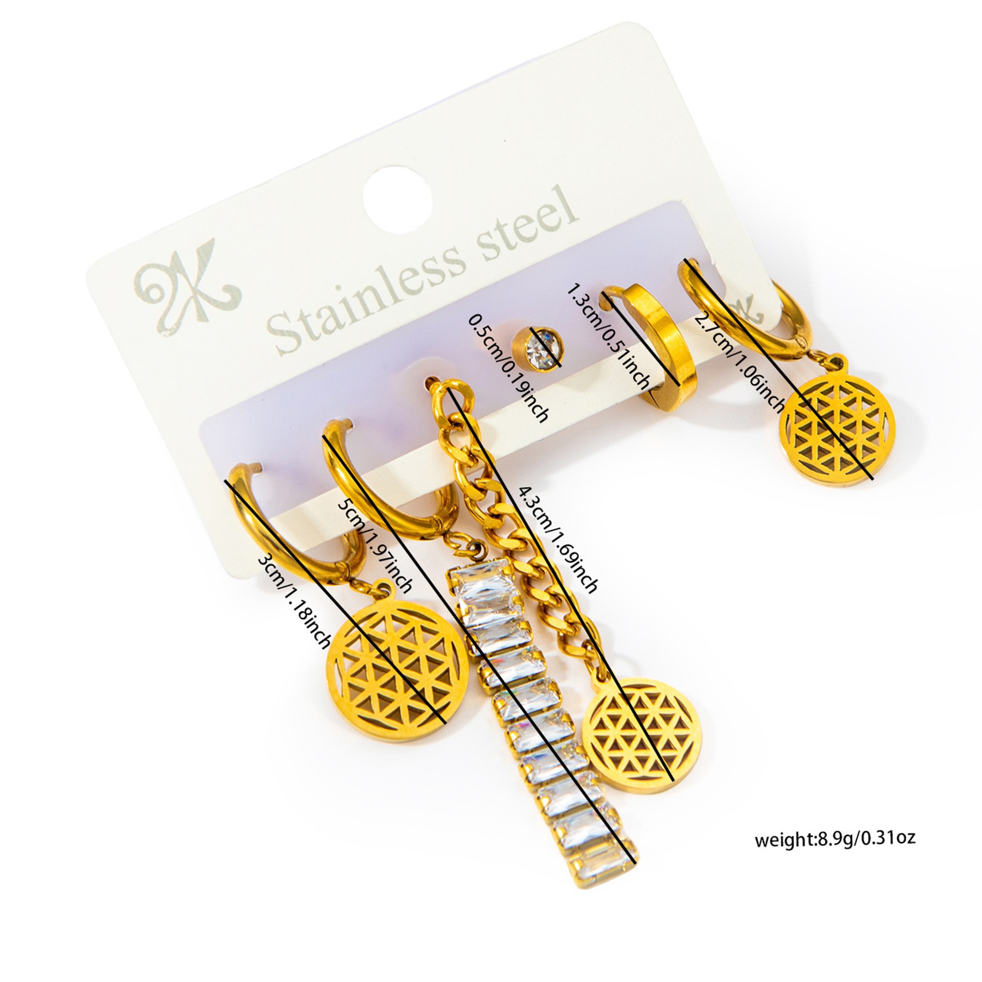 チタンスチールプラネットジルコンチェーンイヤリングセット