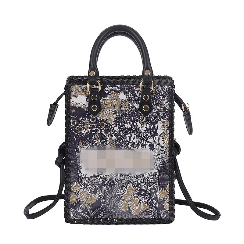 花柄手提げ袋 + ブラック本体材料バッグ