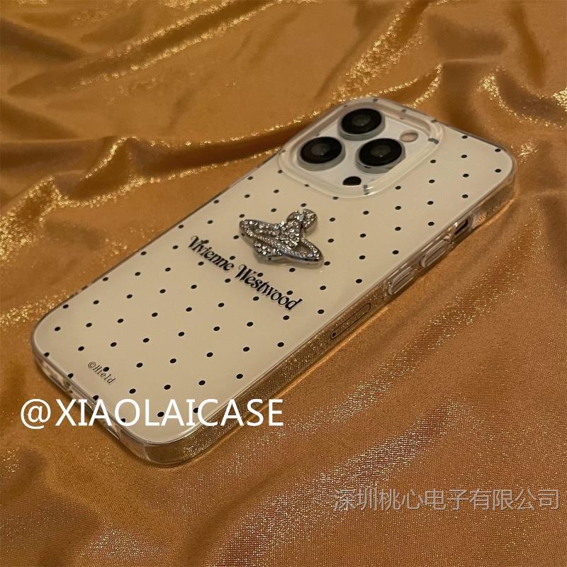 白地に水玉模様+立体的な土星