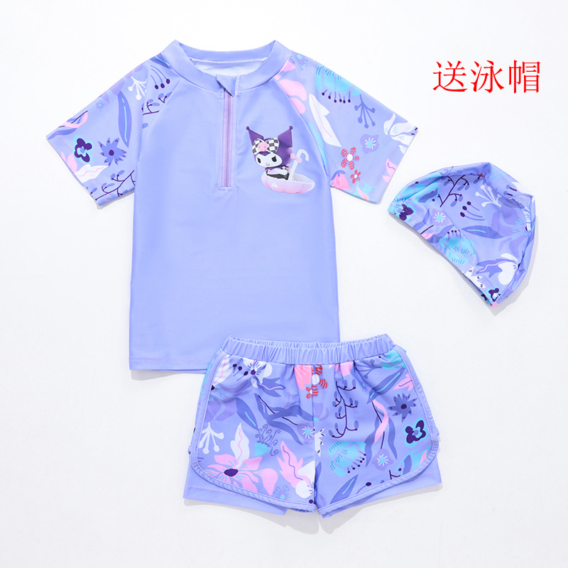 紫 + 水泳帽