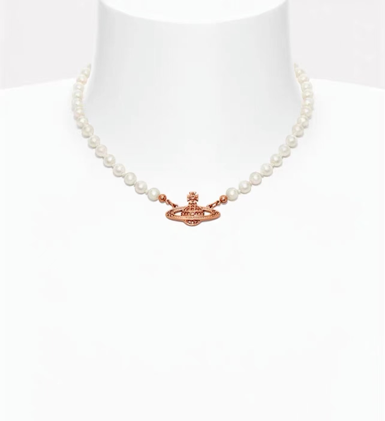 02バラ金土星真珠ネックレス