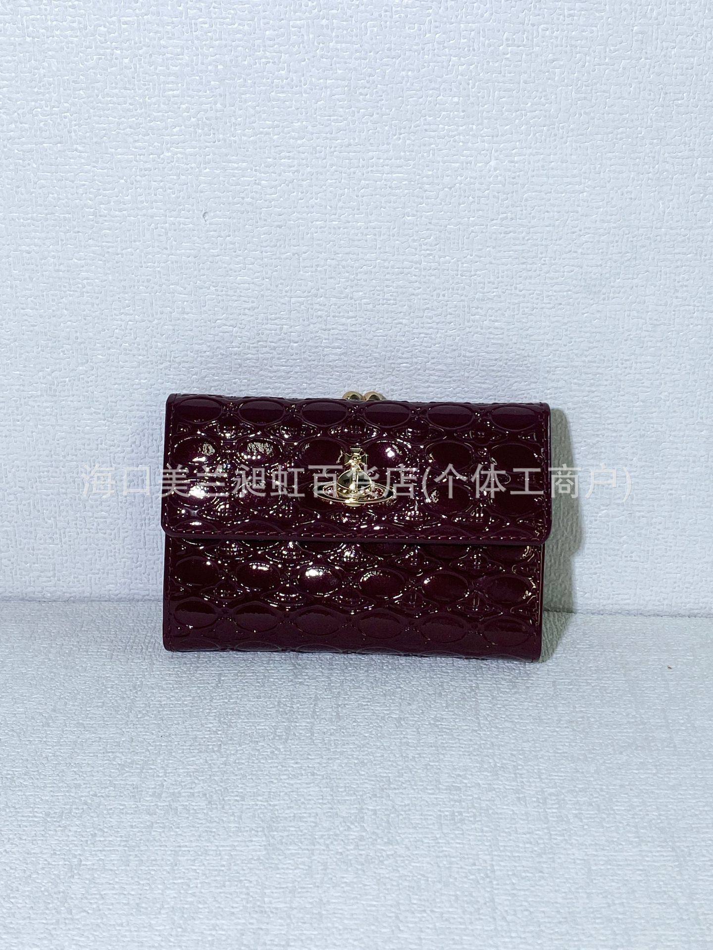 バーガンディ パテント レザー エンボス ロング ウォレット