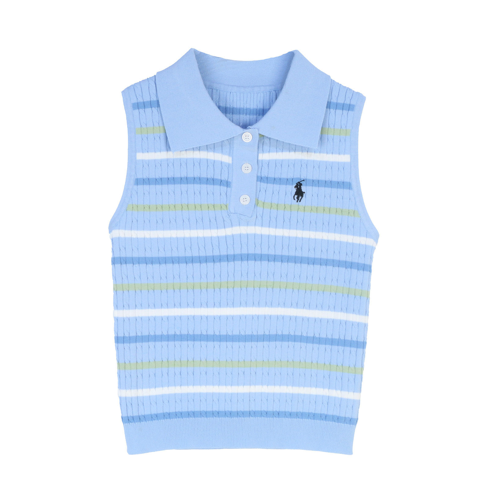 ブルー 19496 ストライプ ノースリーブ ベスト 薄手