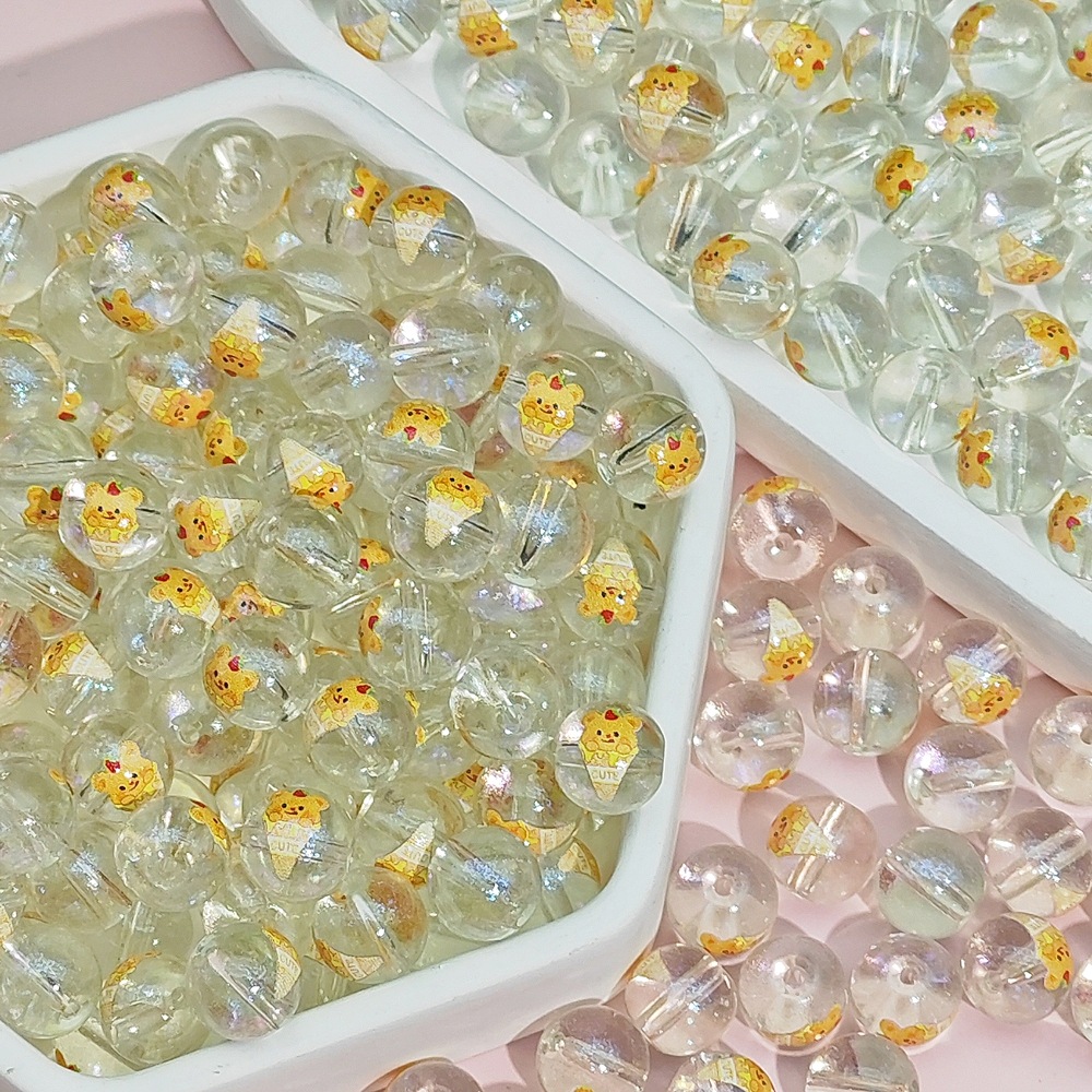 K63#リトルイエローベア [10MM プリント漫画ビーズ]