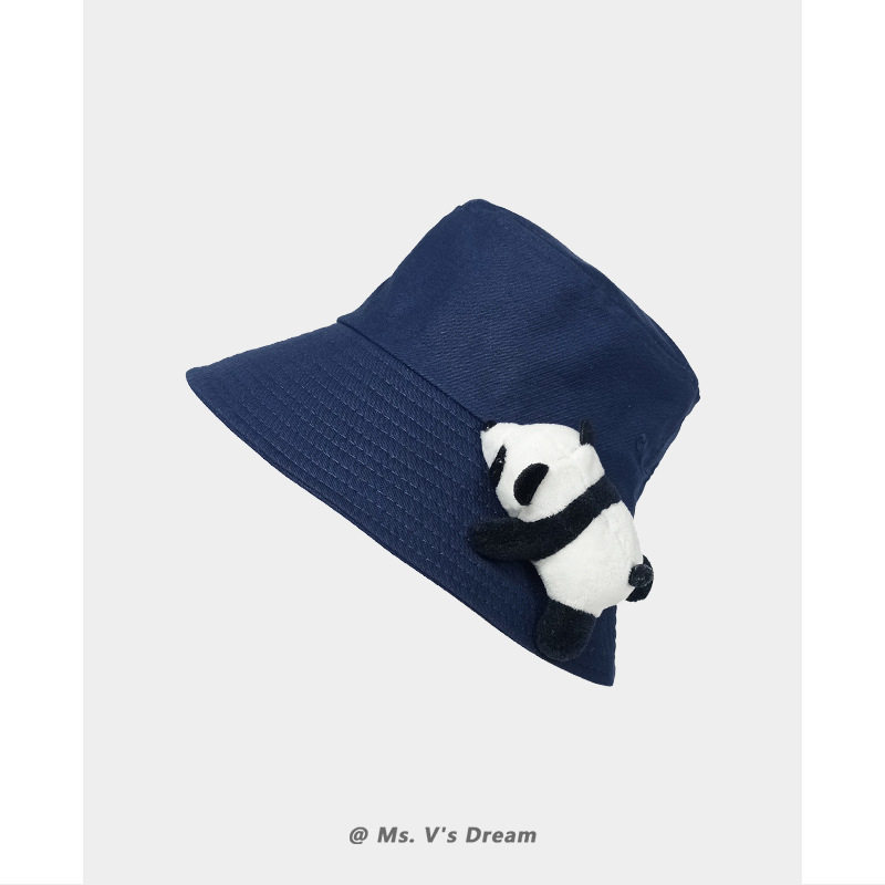 ネイビーブルーのフィッシャーマンハット+つばパンダ