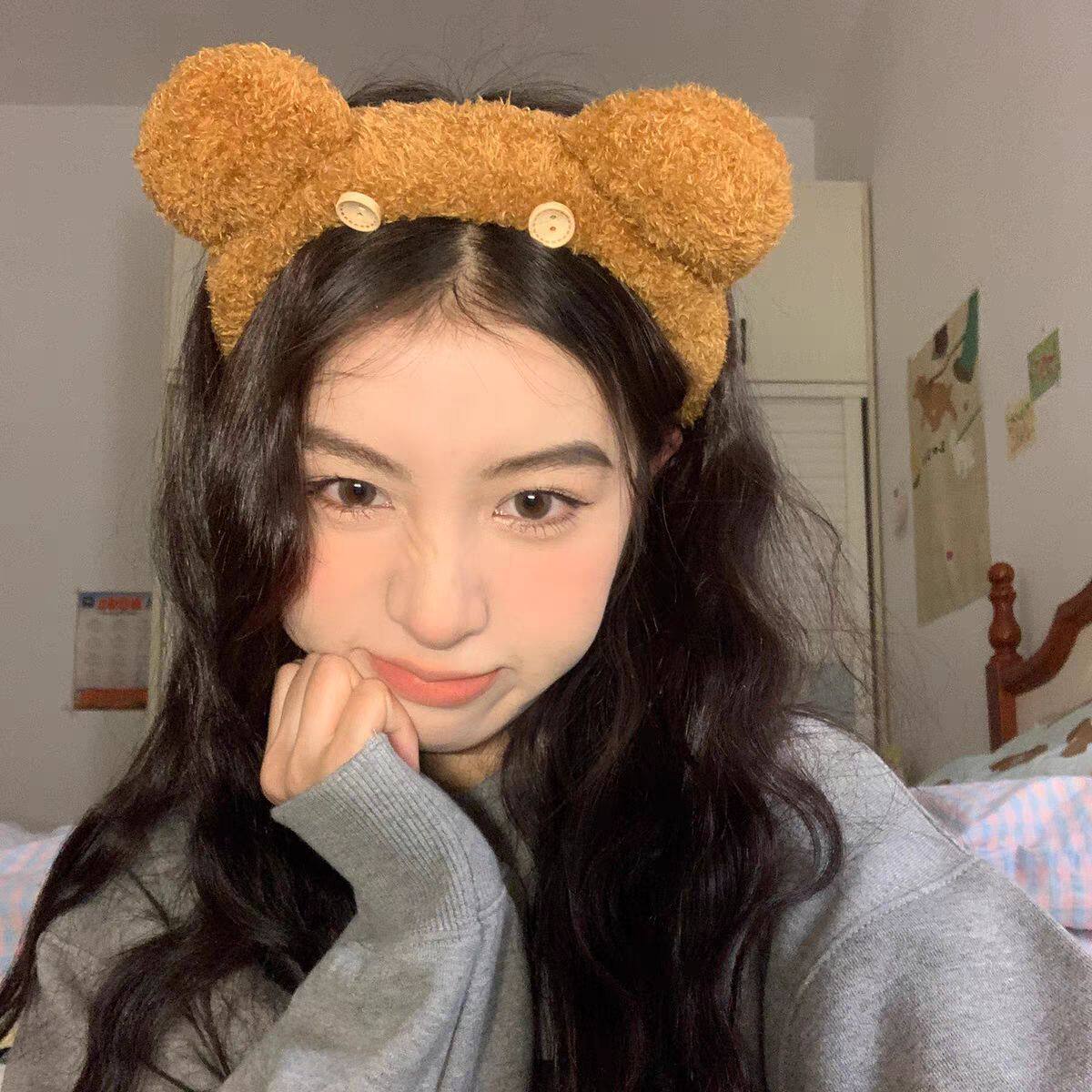 15#茶色のボタンアイ付きぬいぐるみヘアバンド