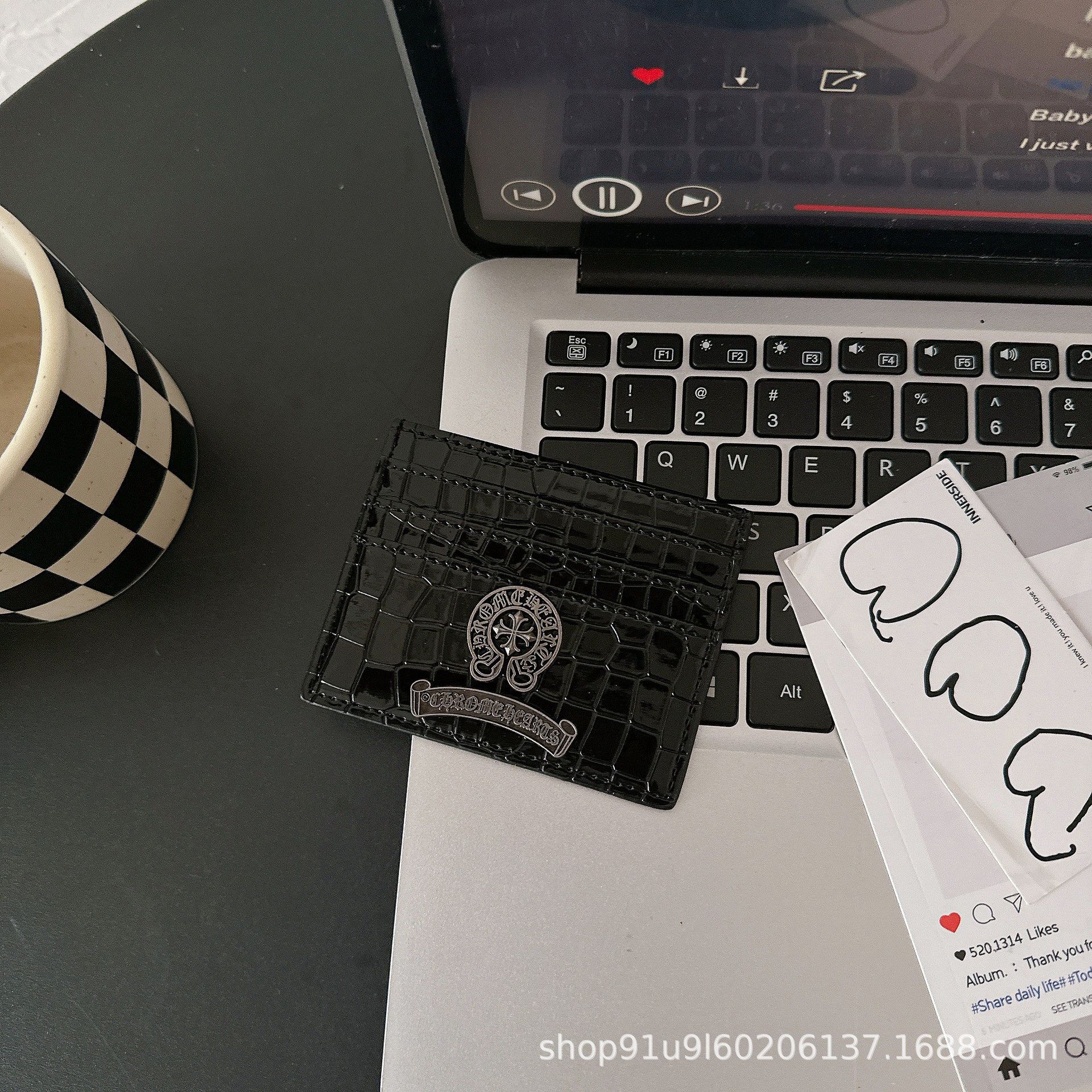 7 カード ブラック クロコダイル パターン スモール ディスク