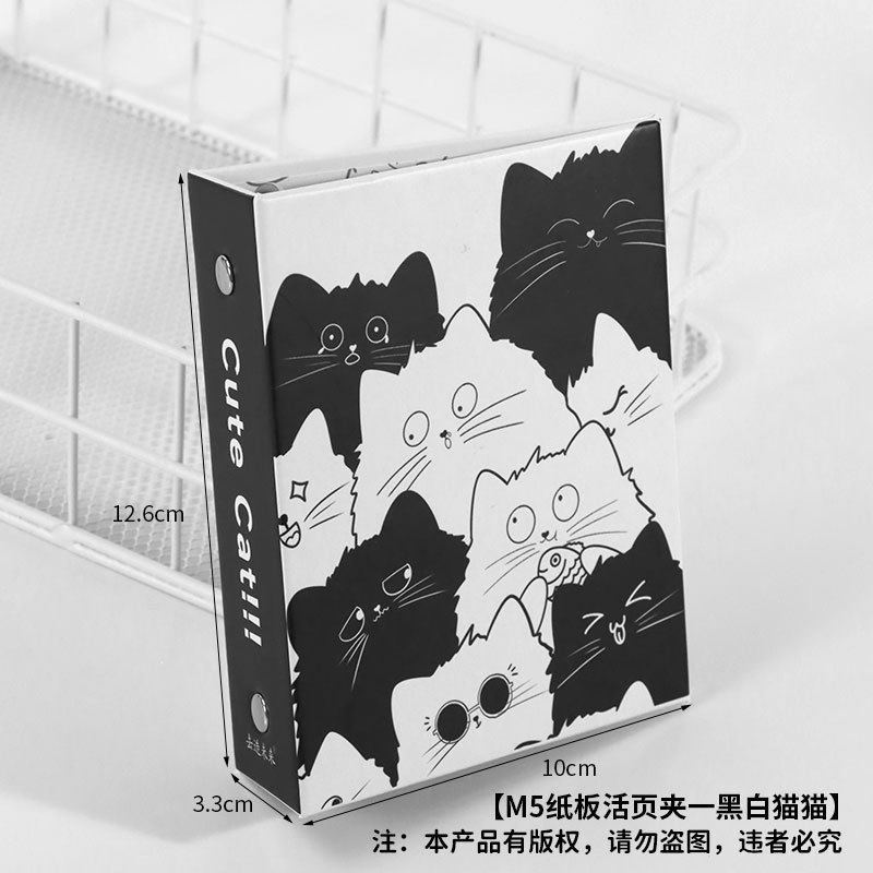 M5 ボール紙バインダー - 黒と白の猫