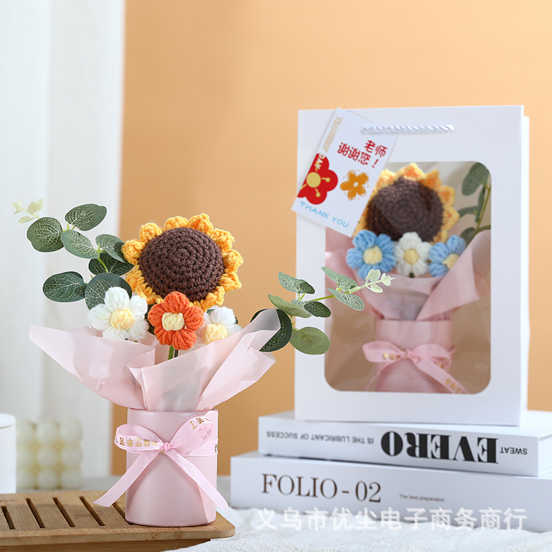 毛糸ヒマワリ抱桶花-オレンジ色礼袋
