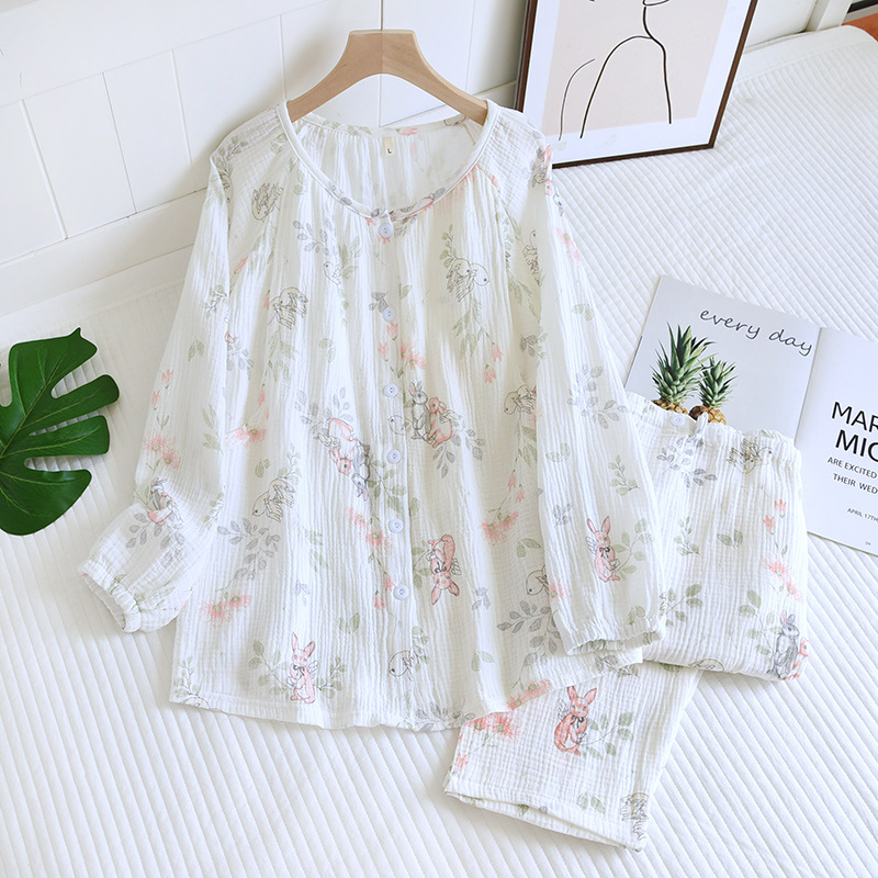 胸パッド/固定カップ純綿クレープラウンドネック天使ウサギ監禁服セット