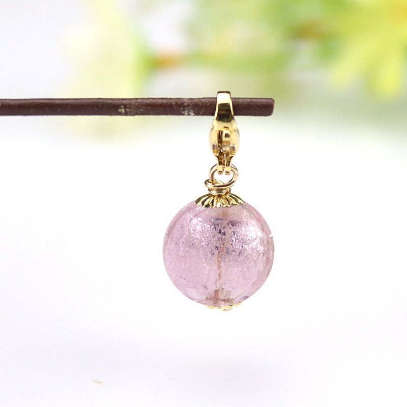 ピンクシルバーフォイルエッセンシャルオイルビーズペンダント（ロブスタークラスプ）