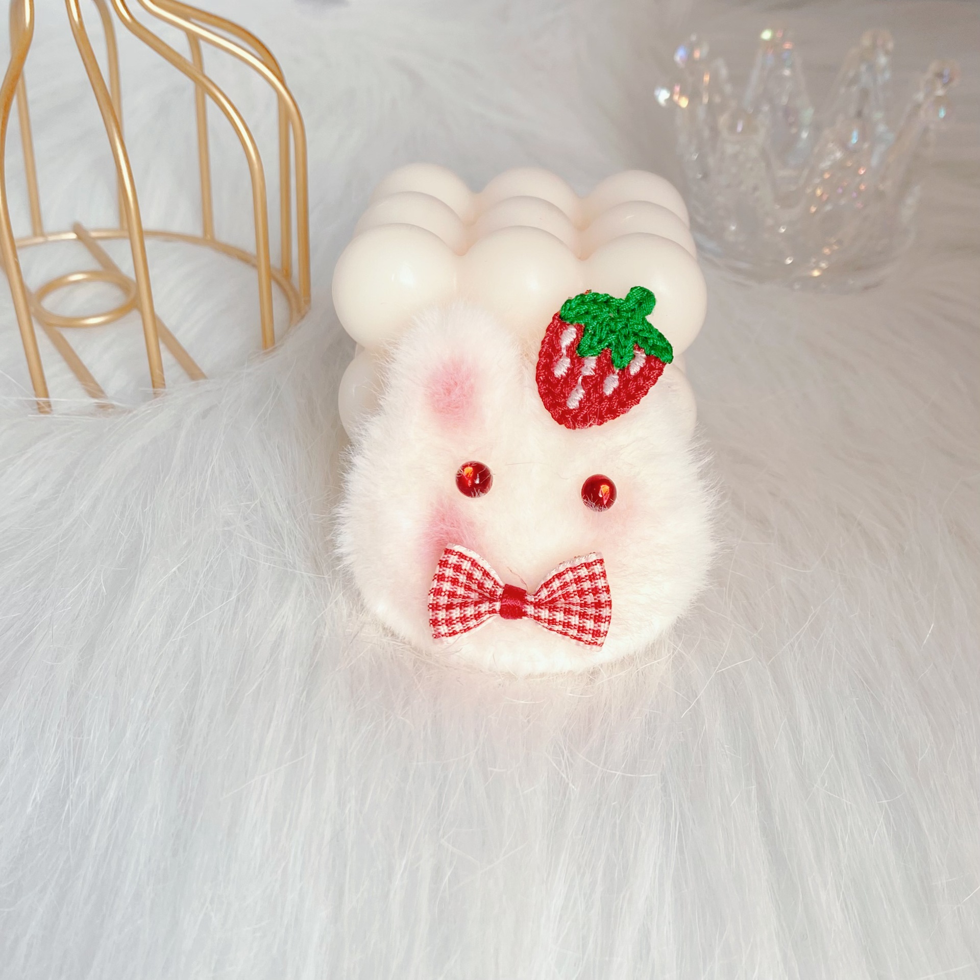 6#刺繍入りストロベリーリボンラビットダックビルクリップ