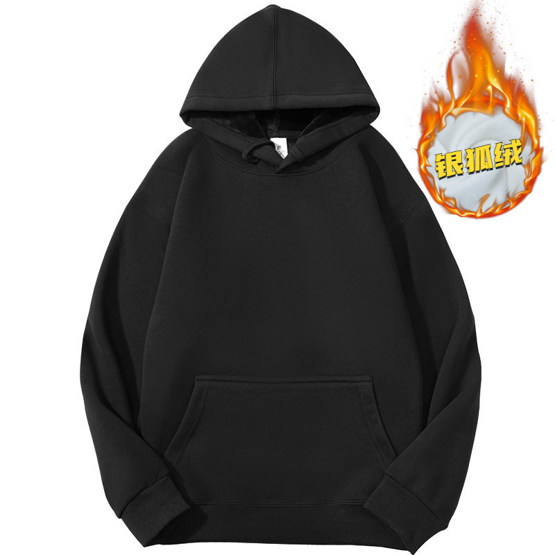 ブラックのチャイナ コットン フード付きフリース スウェットシャツ