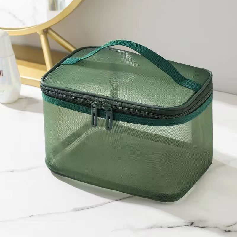 単層メッシュ化粧品袋 - ダークグリーン