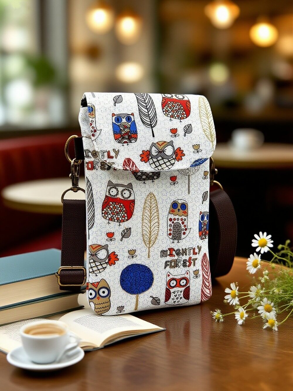 携帯電話バッグ フクロウ-ホワイト