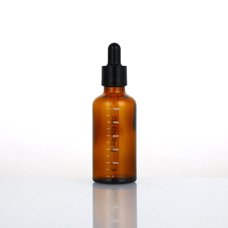 5ml 茶色の目盛り付きボトル、茶色のエッセンシャル オイル ボトル + 黒の酸素リング ドロッパー キャップ、ガラス
