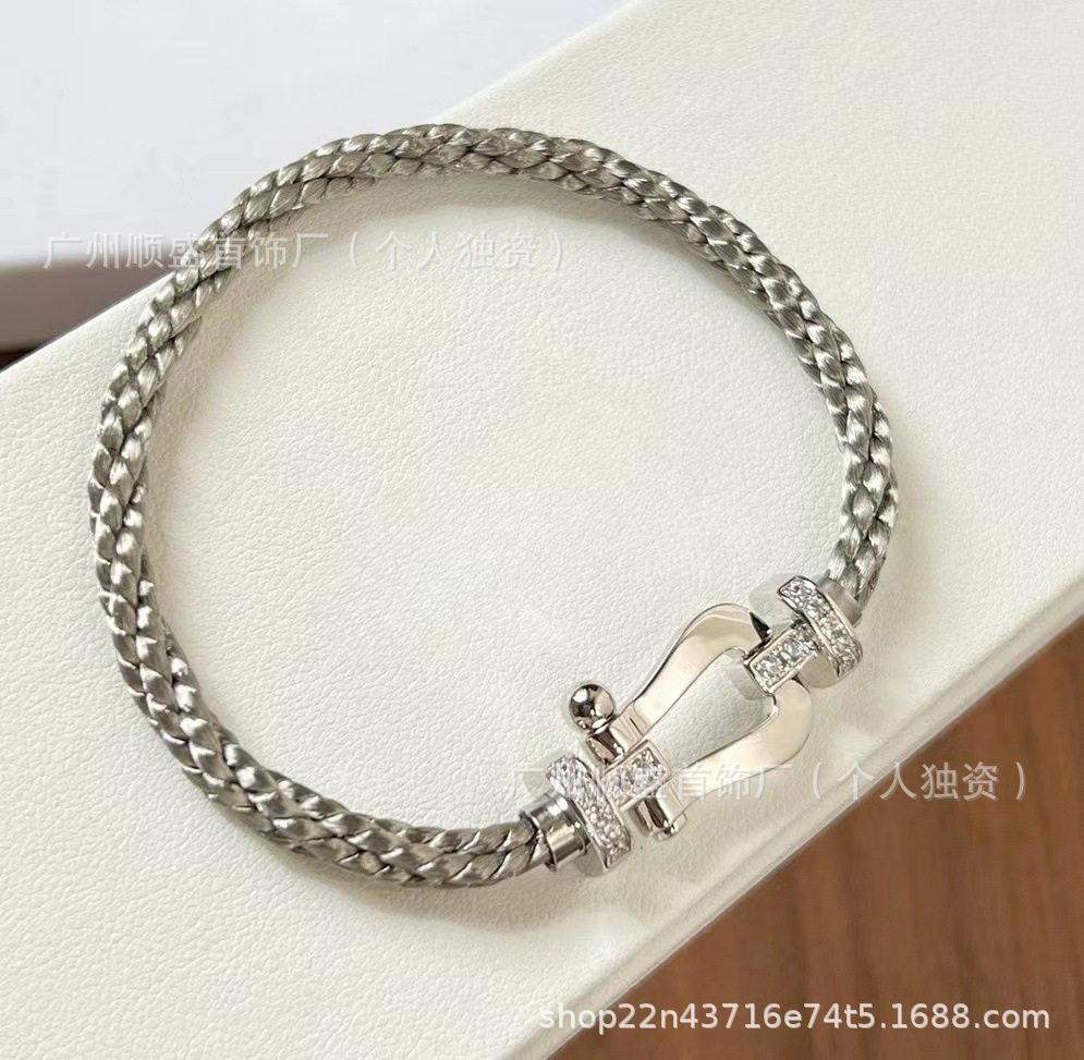 Lサイズ - スチールロープ - プラチナ - ハーフダイヤモンド