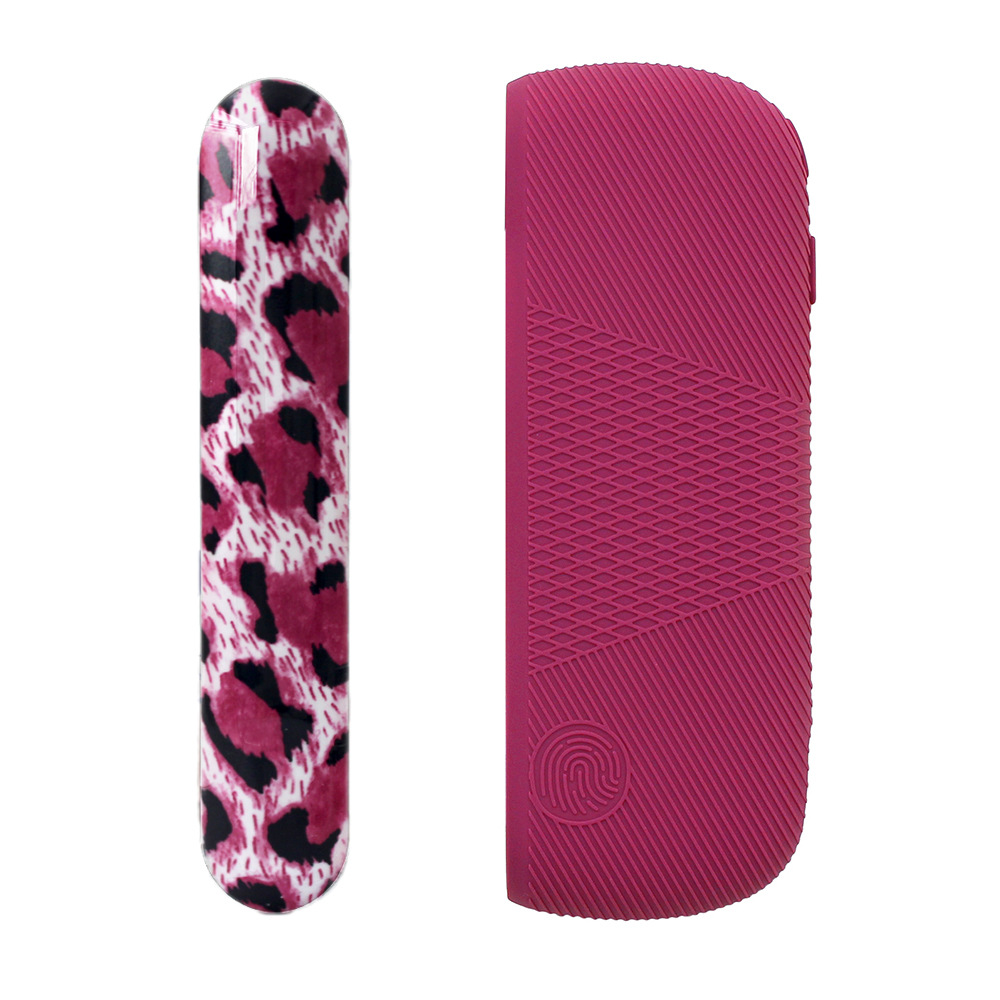 ローズレッドシリコンシェル+ヒョウ柄レッドサイドカバー