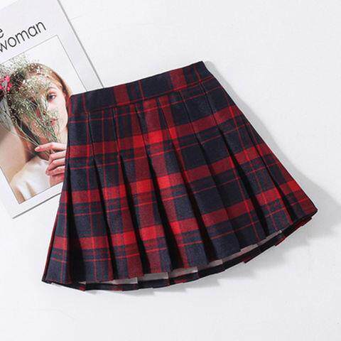 黒と赤の大きなチェック柄スカート - 新しいスタイルのプリーツスカート