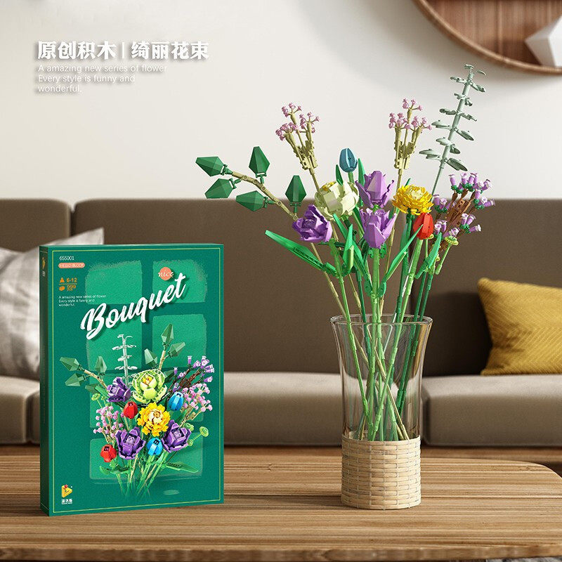 655001(積み木フラワー17種) 999粒【花瓶除く】 約0.6KG