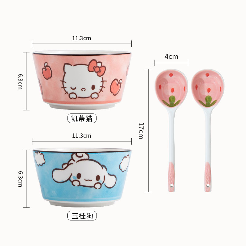 4.5inch シャンボウル+ツイストスプーン-ハローキティ+シナモンドッグ-【1パック】