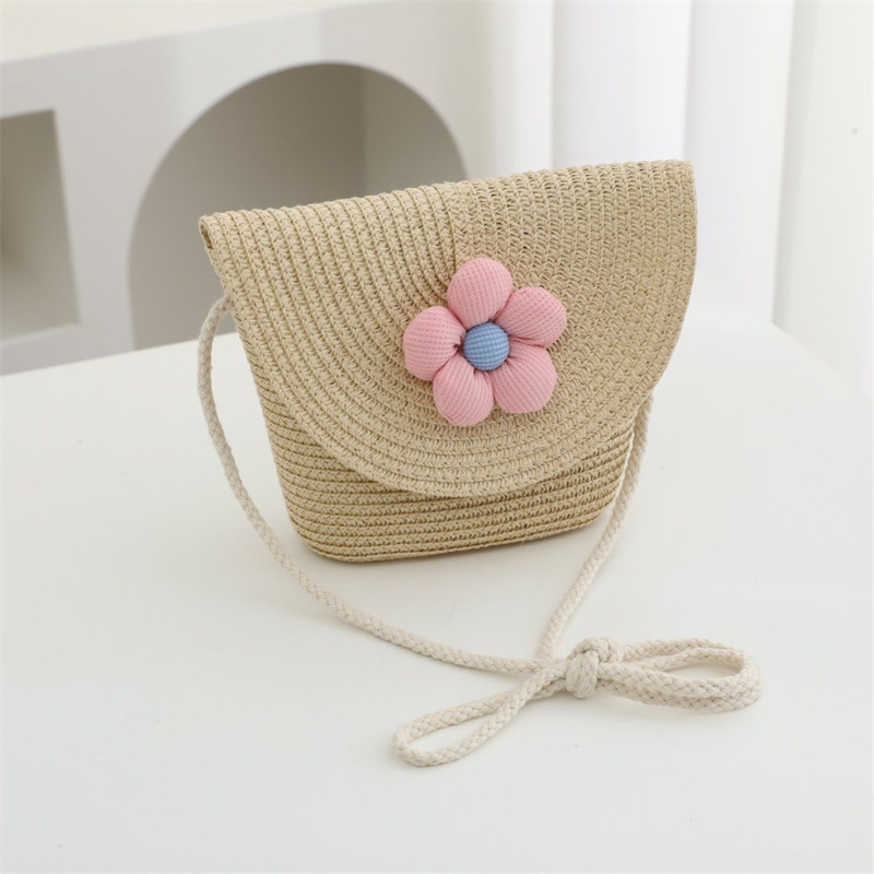 ベージュ ピンク フラワー フリップ バッグ 19*14*5cm