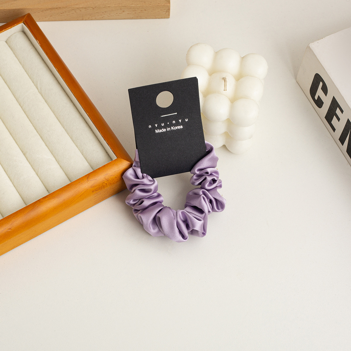 小腸サテンパープルヘアゴム