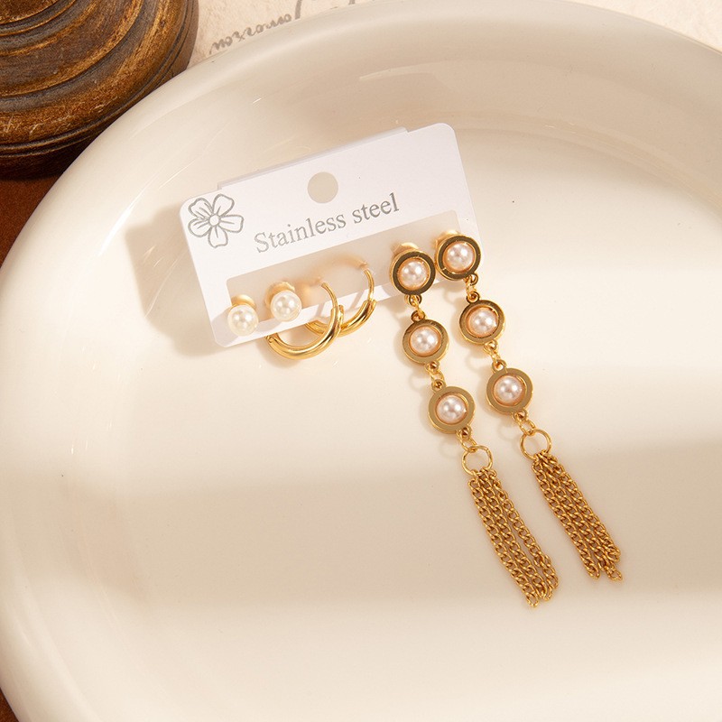 ラウンドパールタッセルイヤリングセット