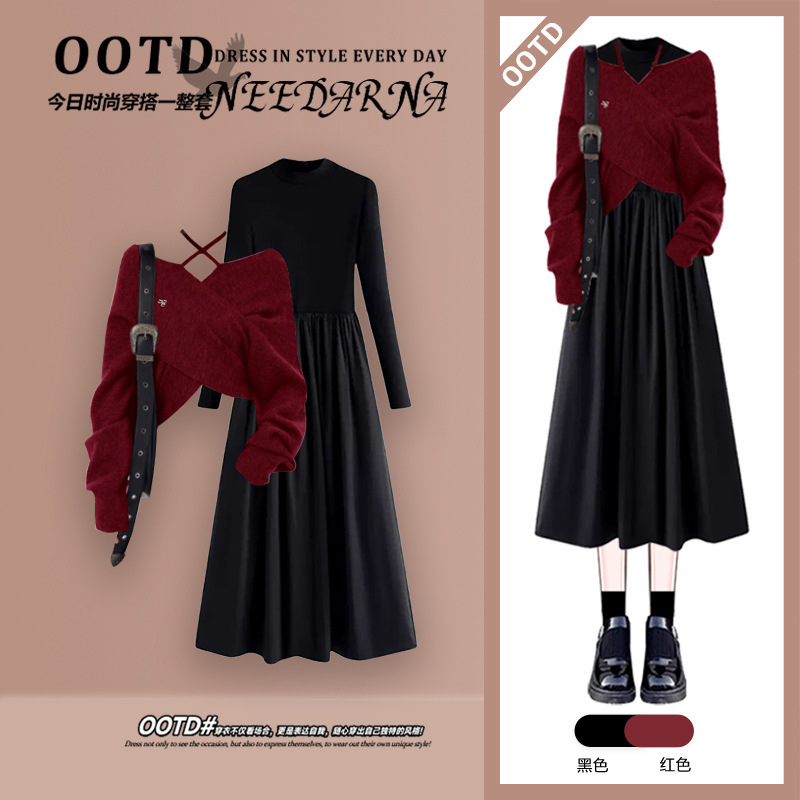 ブラックドレス【単品】【クリスマスシャツ/クリスマス服/クリスマススーツ/クリスマス衣装/クリスマスドレス/新年服女性/新年着用