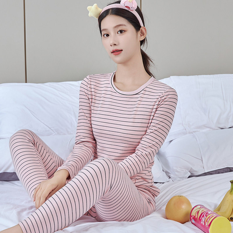 丸襟ピンクストライプセット