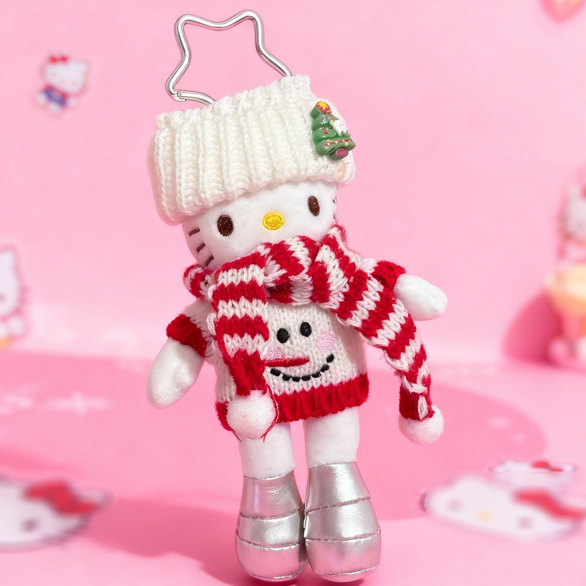 白帽子クリスマススカーフ足長KT【ラブキーホルダー風】