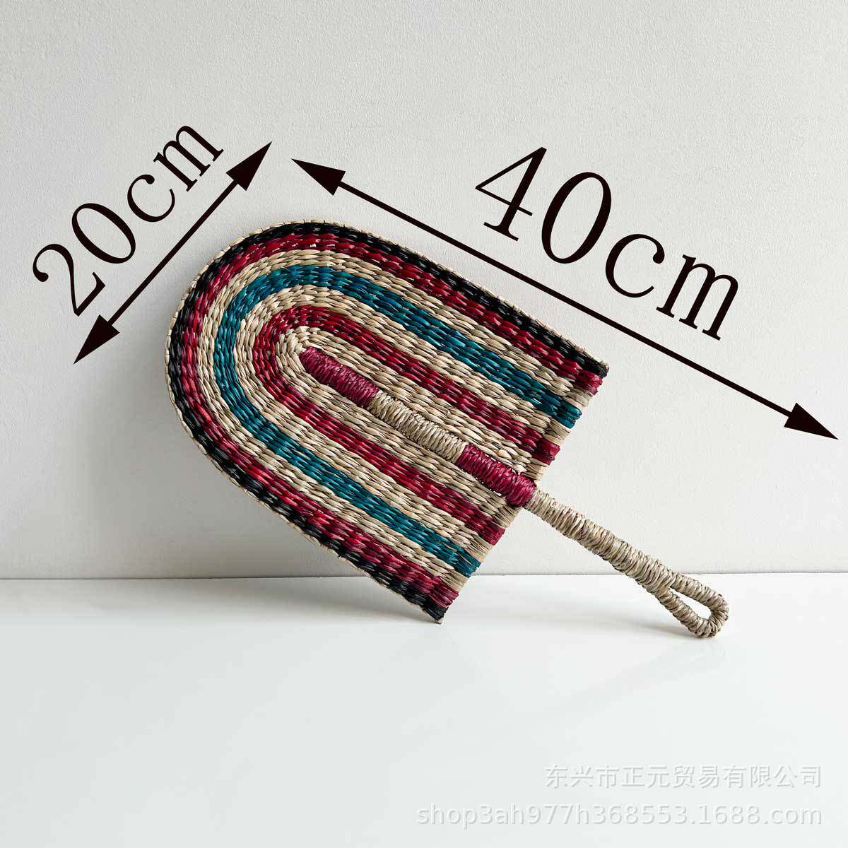 わら扇子 - 赤と青のストライプ 40*20cm