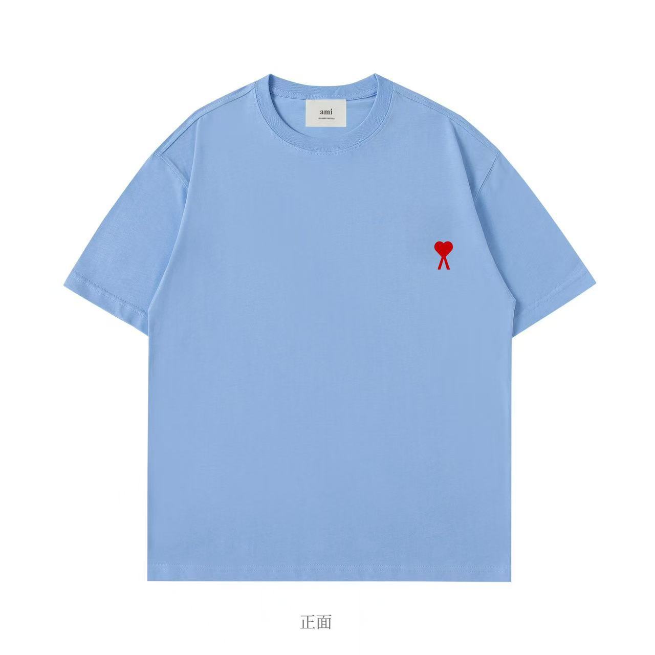 ライトブルーTシャツ 刺繍ハートA