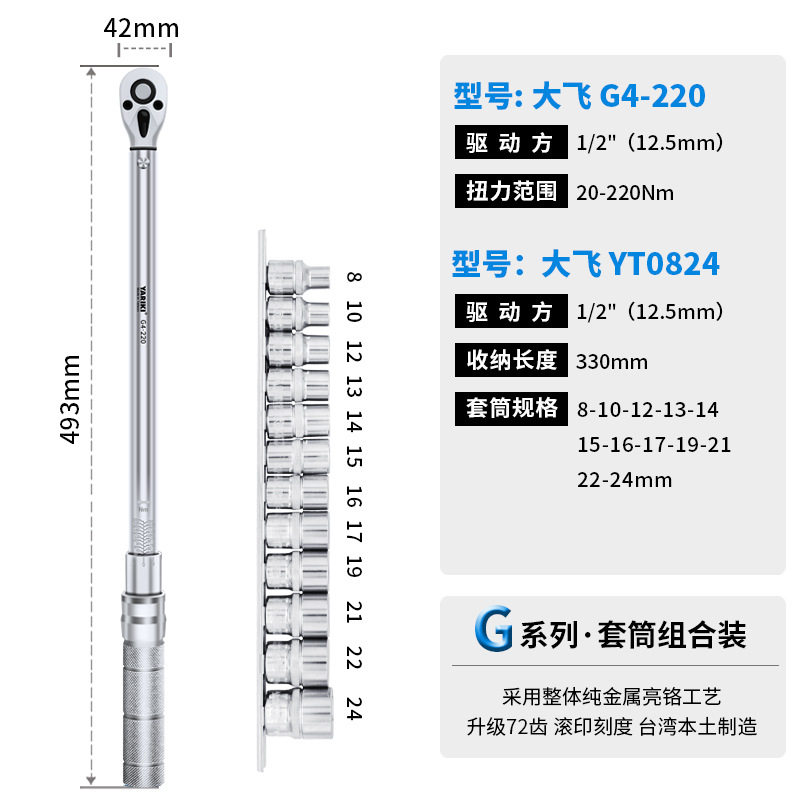 1/2inch 台湾耐久性のある 72 歯 20-220Nm ソケットの組み合わせ