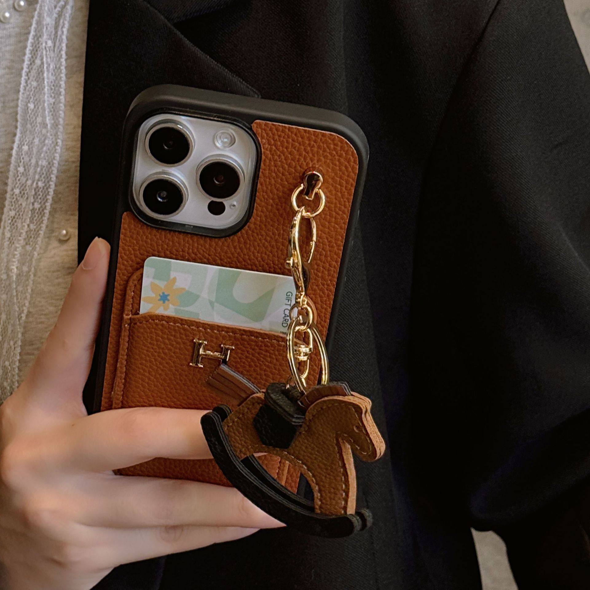 茶色のライチ柄カード + ライチ柄ヤオヤオ馬