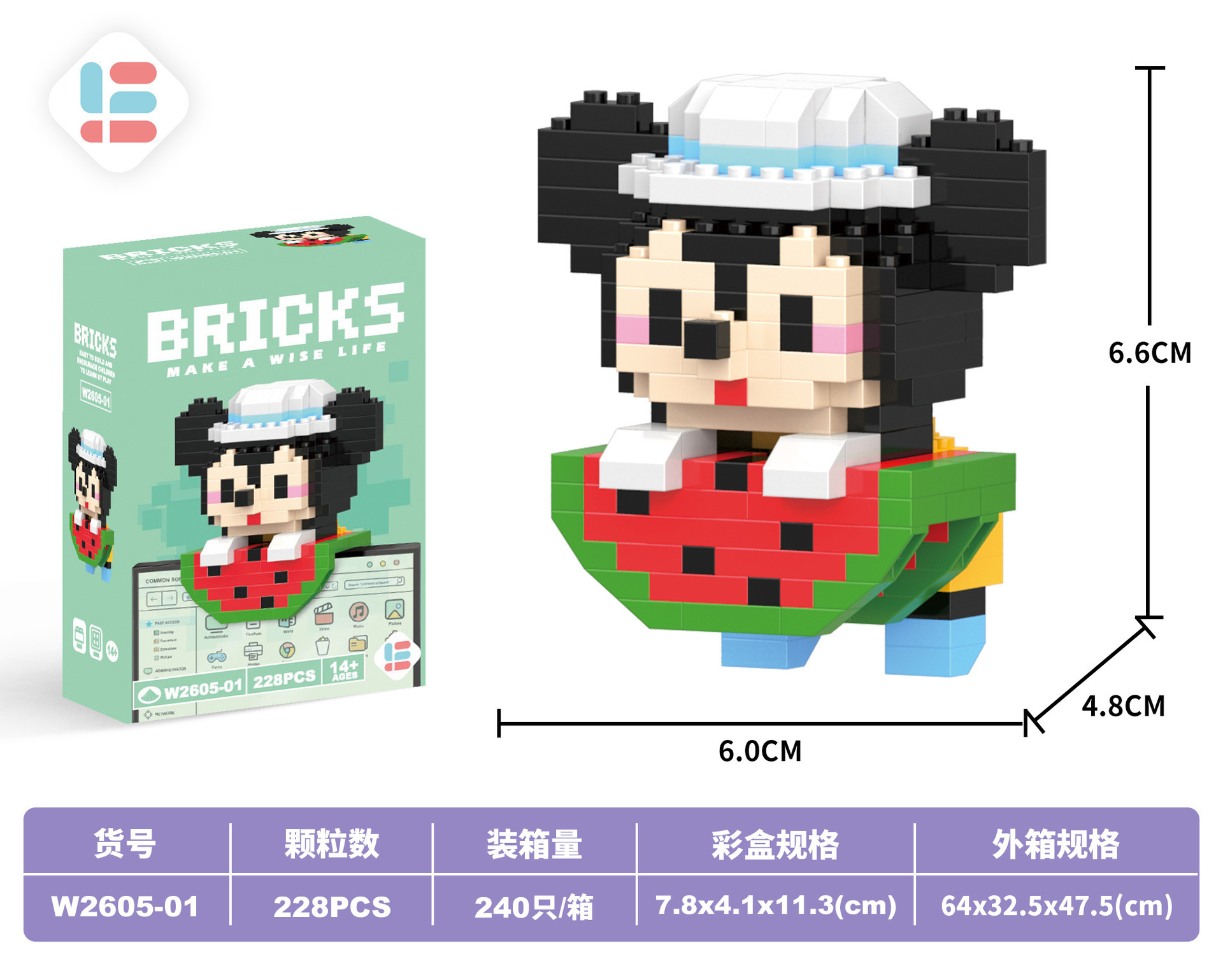 W2605-01 ペンダント Qiqi マウス 228PCS (低価格インパルスモデル)