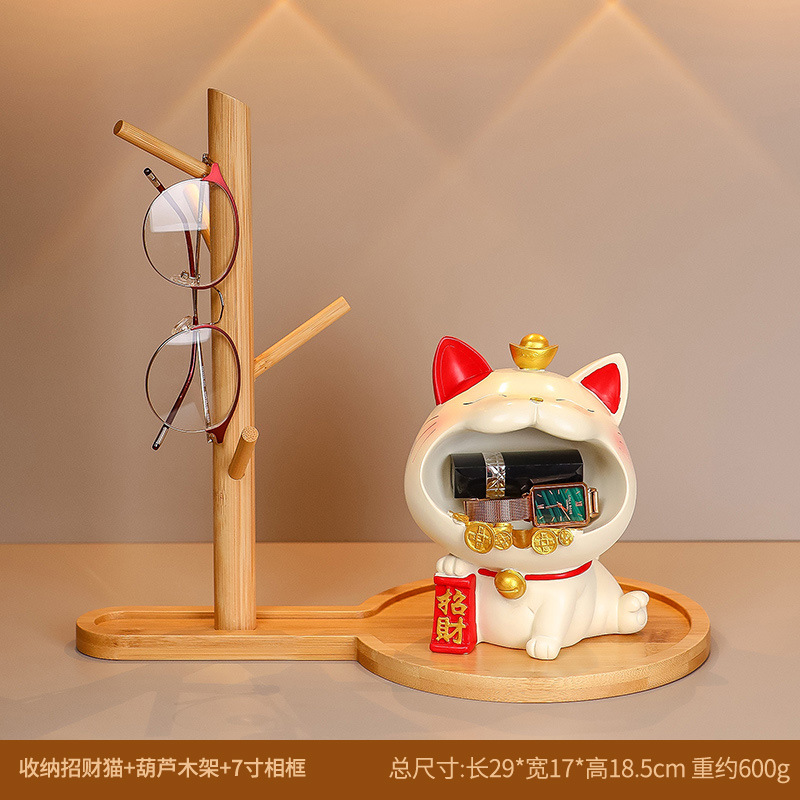 収納招き猫 + ヒョウタン木枠
