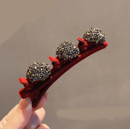 植毛サイドクリップ レッドボールダイヤモンド(シングル)