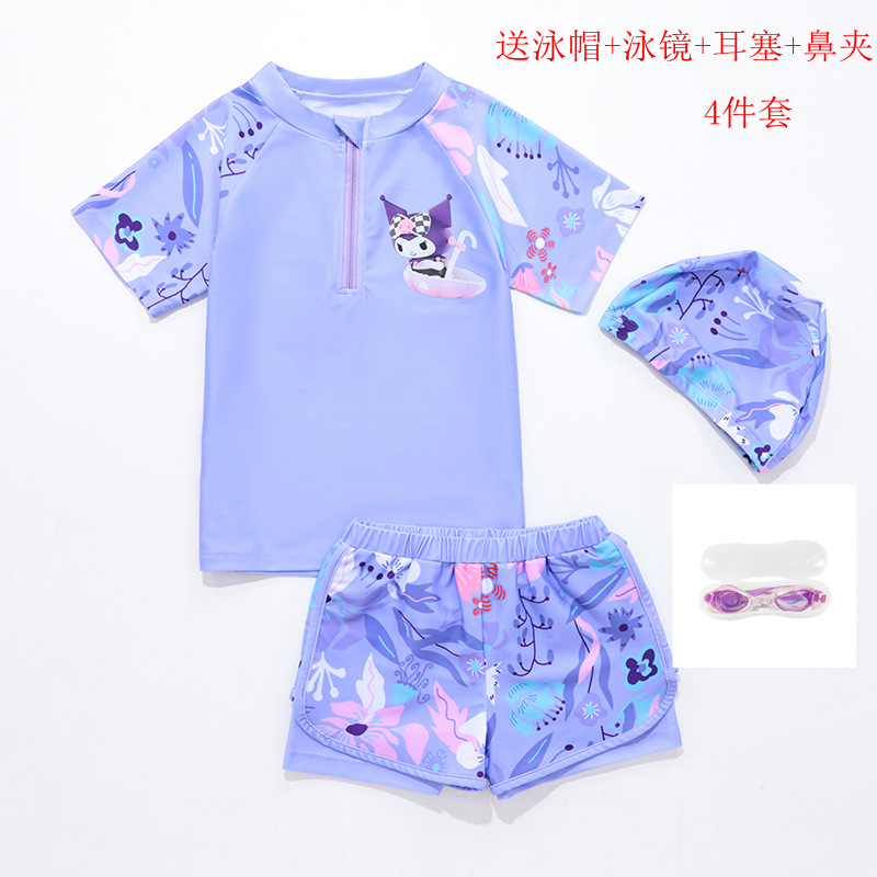 紫 + 水泳帽 + 水泳鏡 (耳栓 + 鼻クリップ)