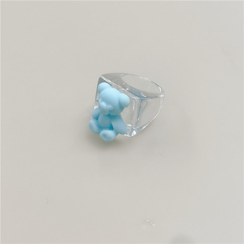 透明ブロックリング + 青い熊