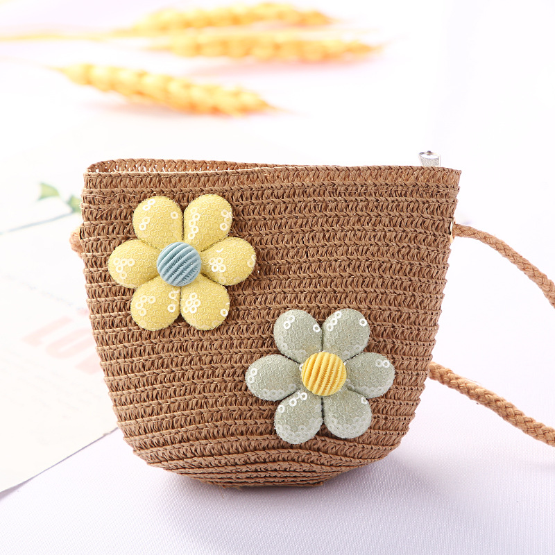 スパンコール2つの花のカバンカレー色