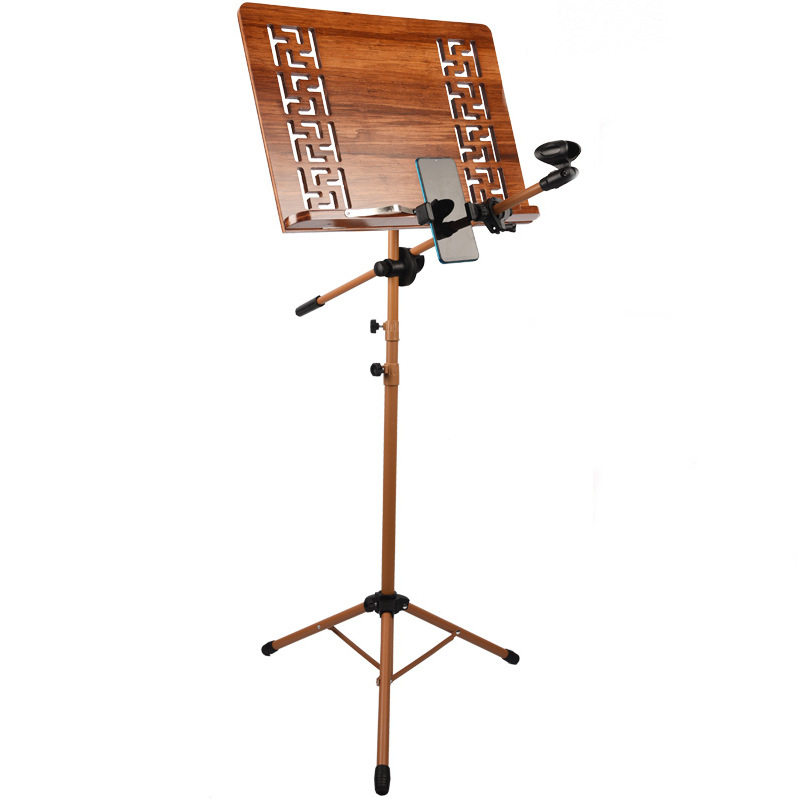 木色金属一体スタンド + 生放送携帯クリップ【竹製抜き譜板-80-180cm】
